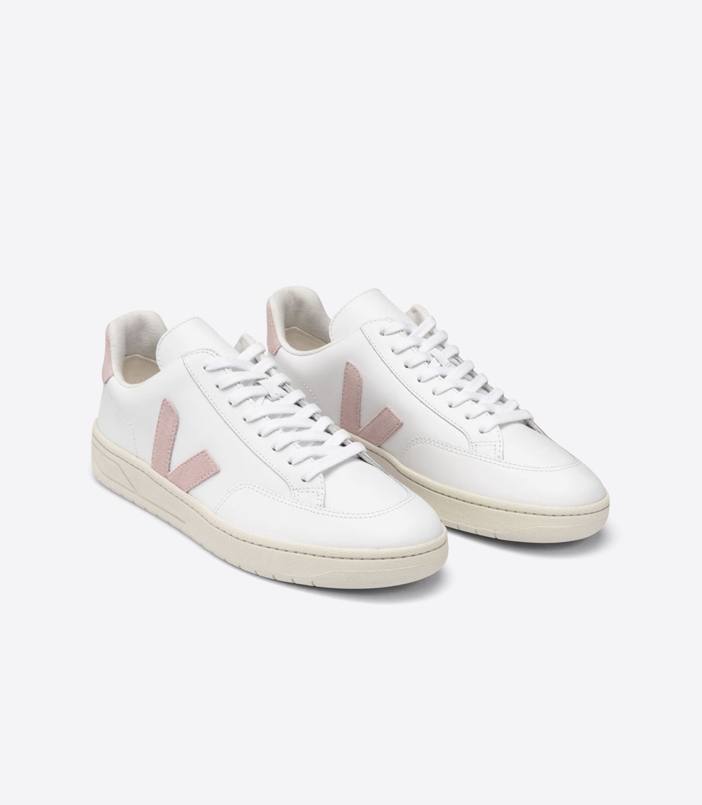 Veja Trainers Womens White/Pink - V-12 Leather - CDAZ-81034